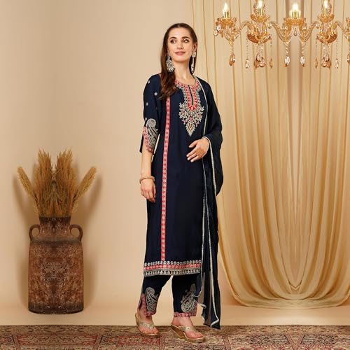 Image of Globus Women Kurta Set (GS567544 Navy Blue S)