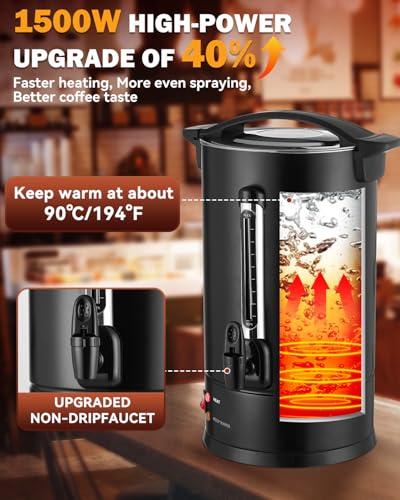 80 Cups Commercial Coffee Urn with Percolator, 1500W Upgraded Power, Quick-Brewing Coffee Maker With Auto Temp Control, Large Stainless Steel Hot Water Dispenser, Hot Beverage Urn For Events, Catering