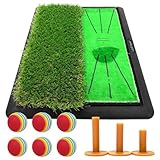 Golf Style ダフりチェック ゴルフマット ターフ跡が確認できる 2WAY ターフ芝+ラフ芝 ゴルフ 練習 マット 素振り アイアン スイング 跡がつく ショットマット 練習用 ゴムマット 34×44cm Eセット (レッド)