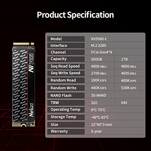 Netac NV5000-t 1TB NVMe 1.4 Internal SSD M.2 PCIe 4.0 High Speeds up to 4800MB/s for PC, Laptops (3D NAND Flash) - Image 8