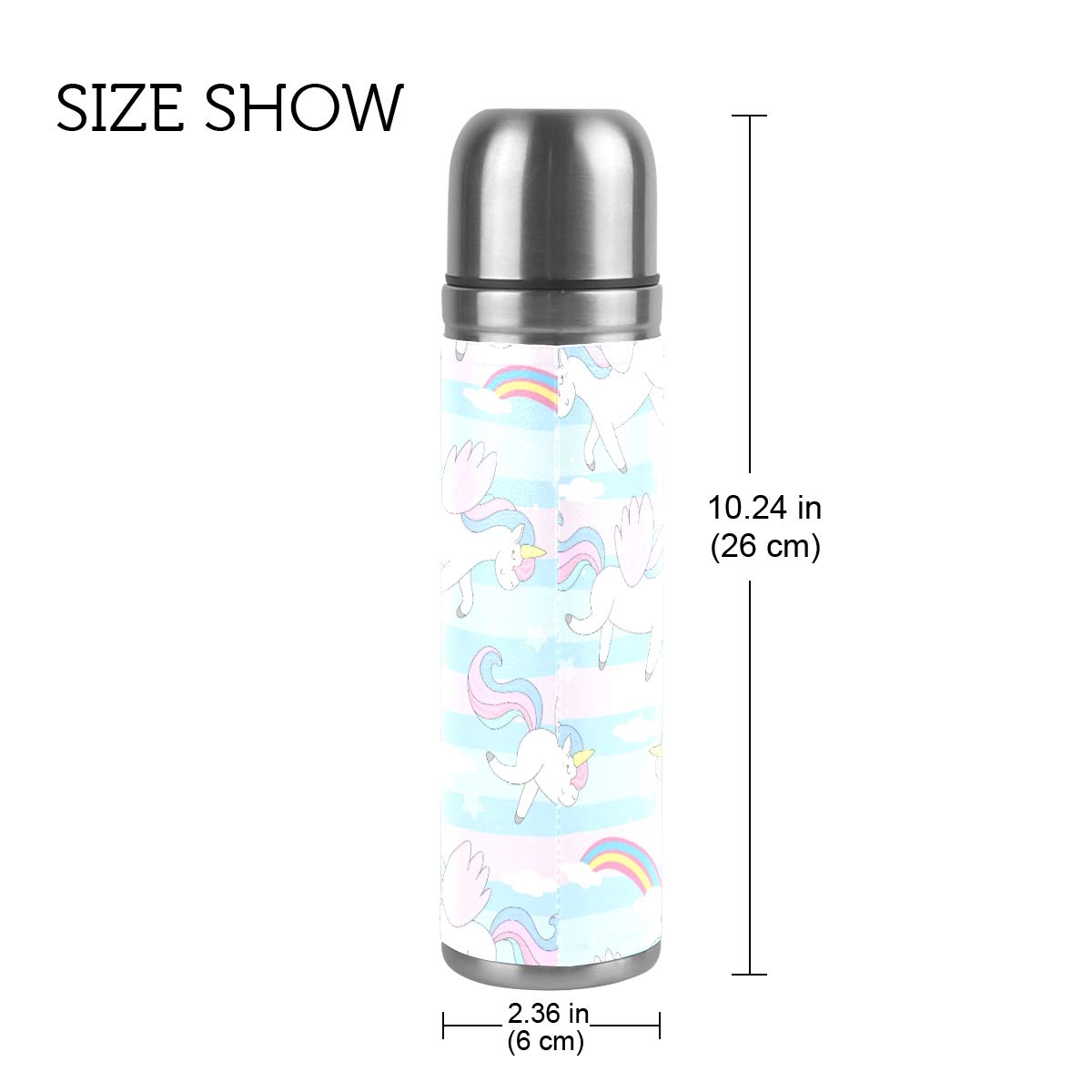 Taza de viaje aislada al vacío de acero inoxidable con doble pared a prueba de fugas, botella de taza con diseño de unicornio personalizado impreso en piel auténtica, 500 ml