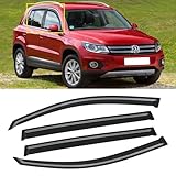 Window Visor for Volkswagen VW Tiguan 2009-2017, Out-Channel Rain Guards Shields Vent Deflector Shade Wind Dark Smoke for 09-17 Tiguan, Tape-On Outside-Mount, 4PCS