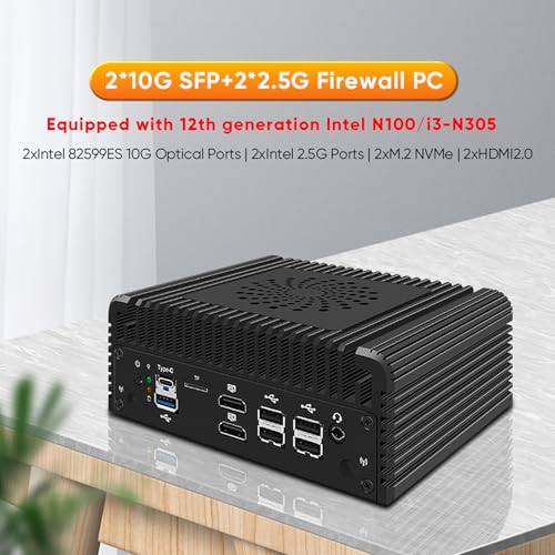 Image of FakestarPC Mini Firewall Core I3 N305 Fanless,4 LAN Firewall Mini PC,2x10G SFP+ 2xi226-V 2.5G RJ45 LAN,WiFi Slot, 6*USB, 2*HDMI, 2* COM,No DDR5 No NVMe