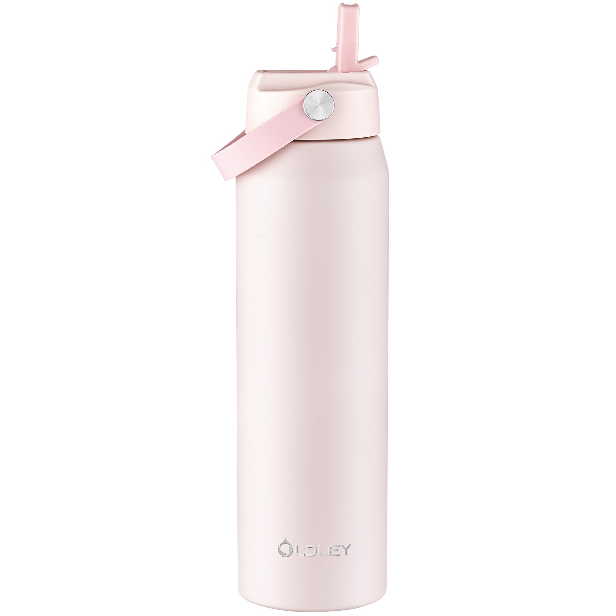 OLDLEY 1L Insulated Water Bottle with Straw, 1000ml Stainless Steel Water Bottles with Handle, Leakproof BPA Free Large Vacuum Metal Flask Keep Hot and Cold for Sports, Travel, Cycling (Pink)