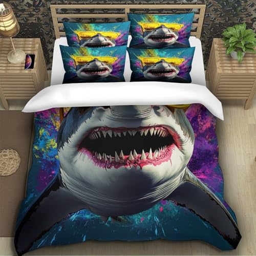 Housse de couette requin 3D déco chambre ado pop Super King