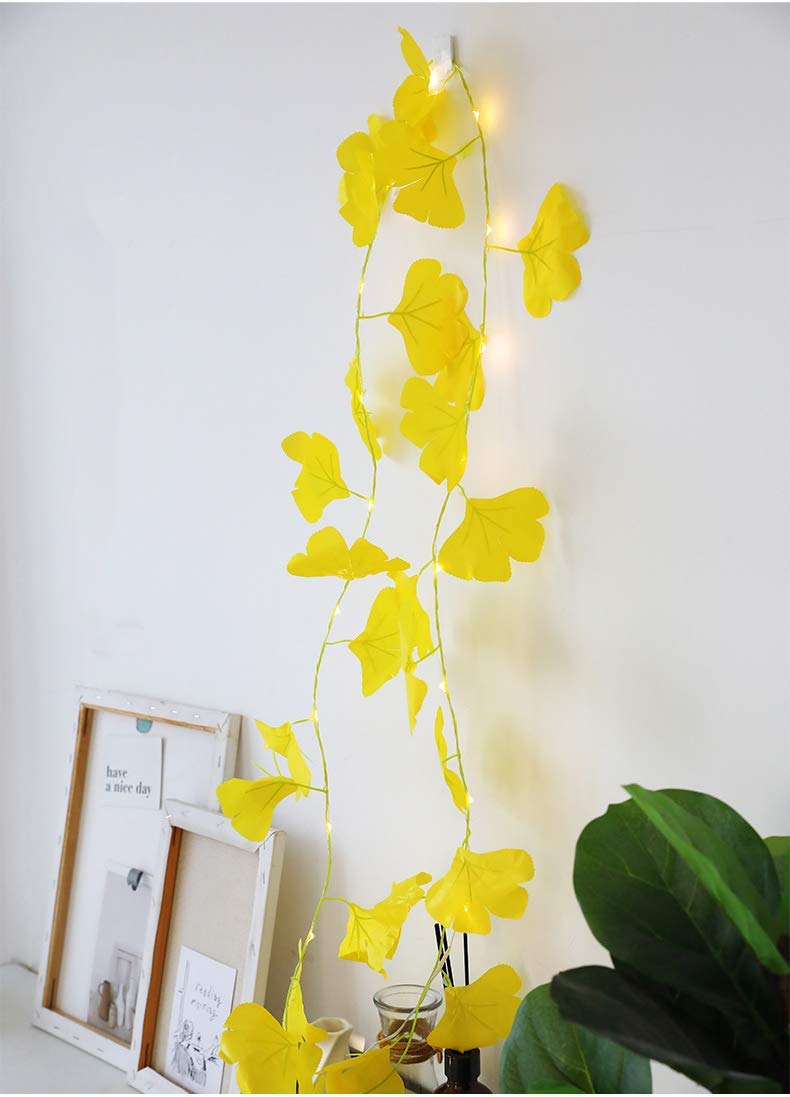 ZSML LED Artificial Ginkgo Leaf Fairy Light String Autumn Leaf Garland for Outdoor Home Christmas Party Decoration Thanksgiving Decorations (Ginkgo Leaf, 3M/20LED)