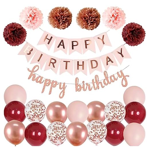 Ohighing Happy Birthday Weinrot Rosegold Geburtstag Party Deko Set Geburtstag Girlande Luftballons Burgund Rosegold Ballons 6 Pompoms Geburtstagsdeko Mädchen
