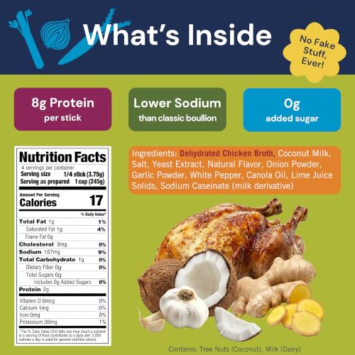 Image of Coconut Ginger Chicken Stock Powder, 6g Protein, 1 Packet = 3 Cups Broth