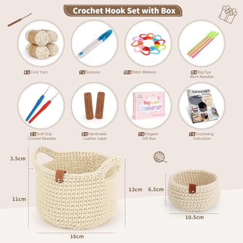 Image of 27PCS Crochet Basket Kit for Beginners (L&S), Complete Crochet Kit Include Instruction Beginner-Friendly Yarn, Starter Knitting Set for Beginners, Crocheting Gift for Storage Home Decor Family