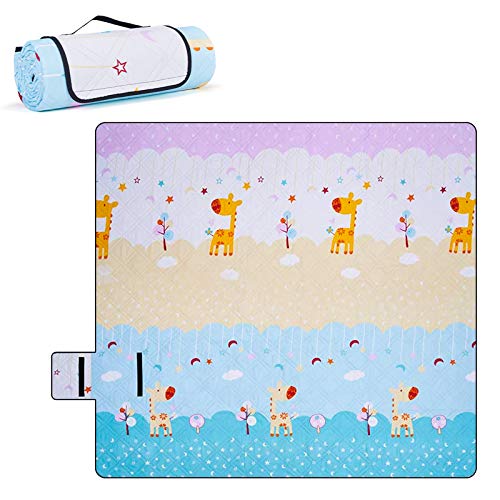 DEERFAMY Picknickdecke, wasserdicht, groß, 200,7 x 200,7 cm, faltbar, leicht, Stranddecke, Campingdecke, Reisematte, Tiermuster, niedliche Spielmatte für Kinder, 3 Schichten verdickt Cover