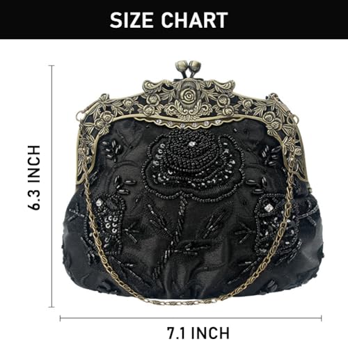 Image of Women's Vintage Beaded Sequin Flower Evening Handbags Wedding Clutches Prom Cocktail Party Handbags