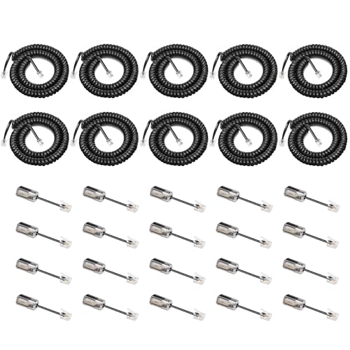 Uvital 10 Pack Telephone Cord with Detanglers 1.2Ft Coiled-10Ft, Black