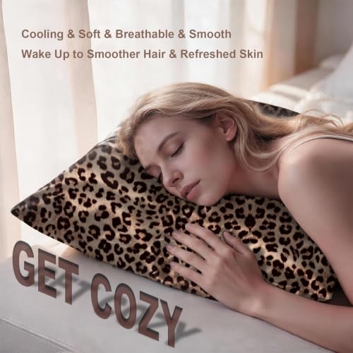 Image of LYSHIN Silk Pillow Cases 2 Pack King Size with Zipper, Leopard | 19 Momme Mulberry Silk Pillowcase for Skin and Hair, Anti-Acne, Hypoallergenic, Cooling, Beauty Sleep, Gifts for Women