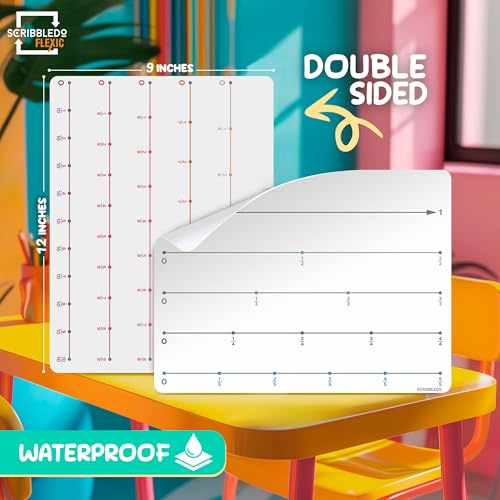 SCRIBBLEDO Fraction 9”x12” Dry Erase Number Line for Students Small White Board Dry Erase Sheets Math Manipulatives Numberline Homeschool Supplies Teacher Classroom Pack of 10 Sheets - Image 8
