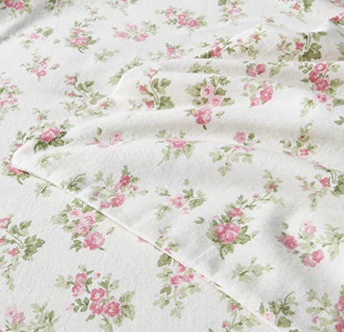 Image of Laura Ashley - Flannel Sheets Twin Size, Anti-Pilling & Wrinkle Resistant Cotton, Touchably Soft for All-Season Comfort - Bed Sheets with Matching Pillowcase & Fitted Sheet (Audrey Pink)