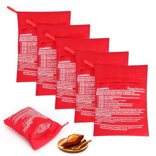 5 bolsas de patatas para microondas, bolsas de patatas para microondas, bolsas de patatas para batatas dulces, bolsas de cocina reutilizables para microondas para cocción rápida, sin horno, bolsas de