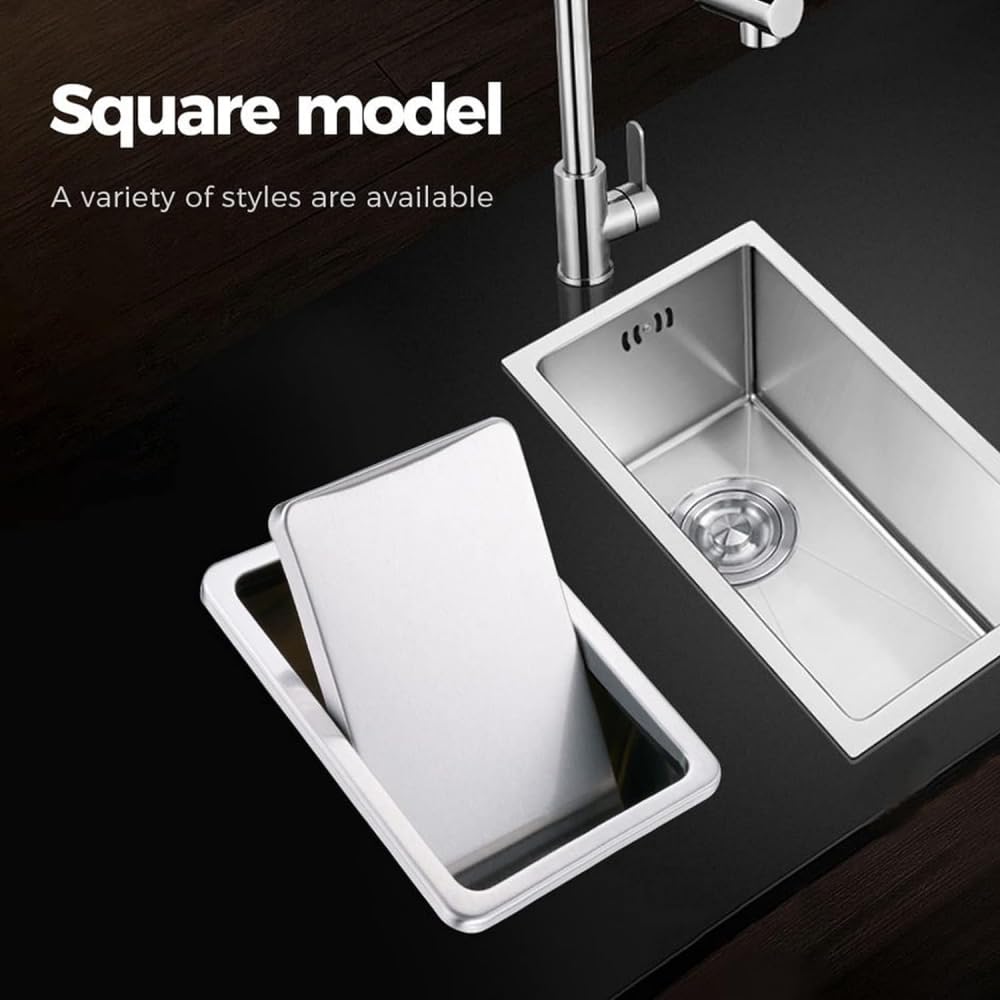 Counter Top Trash Can Lid Built-in Trash Can Lid Stainless Steel Square Swing Lid Balance Flap Lid for Kitchen Ch,Black