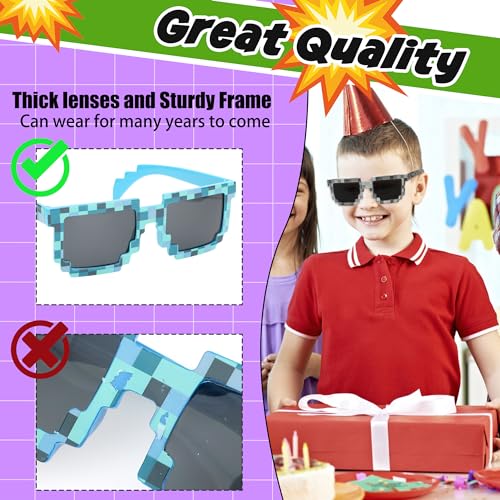 kilofly 2pc 8-Bit Pixel UV Protect Gamer Sunglasses Adult Kids Party Favors4
