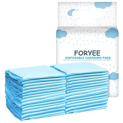 Image of FORYEE Disposable Changing Pad Liners for Baby 17 x 13 Inches (25 Pack) Waterproof Underpads Soft Non-Woven Fabric Breathable Changing Pad for Changing Table - Blue