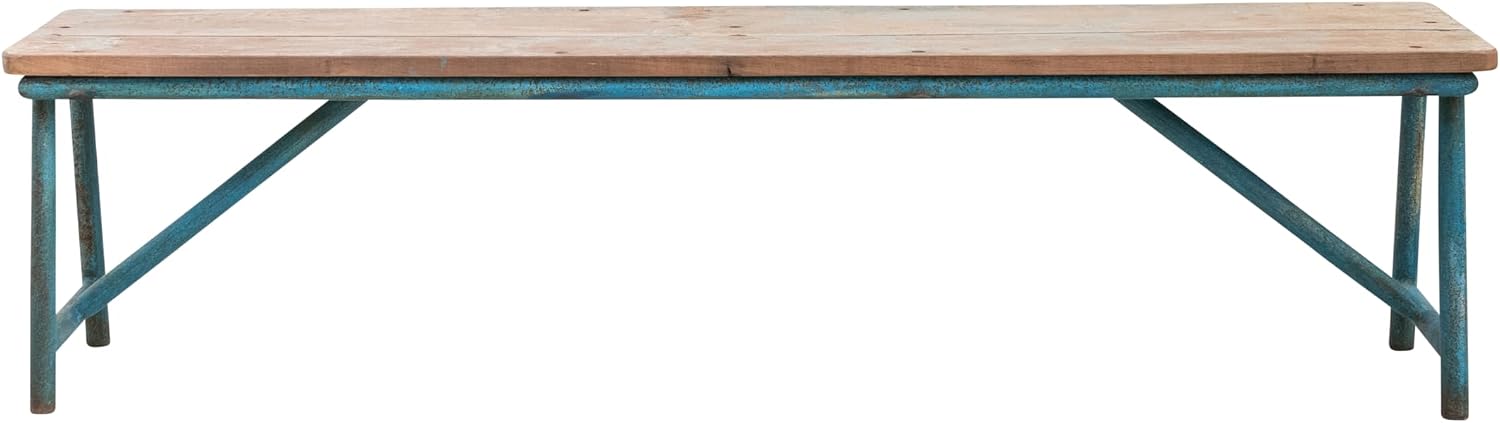 Creative Co-Op Reclaimed Wood & Metal Bench, Natural & Distressed Blue