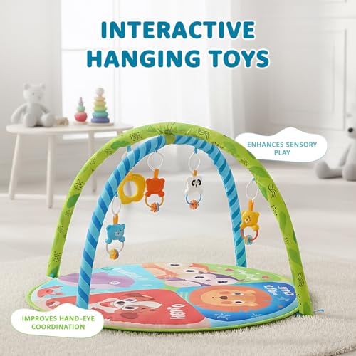 Image of Amazon Brand - Supples Baby Play Gym Mat | Activity Play Gym with Hanging Toys | 2-in-1 Baby Mat for 2+ Months | Animal Print | Multicolor | Soft Baby Bedding