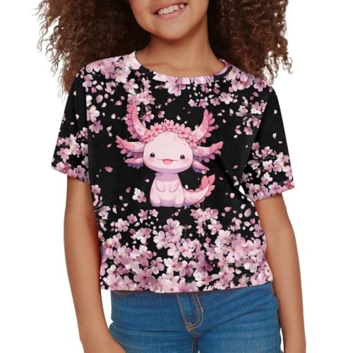 Image of Girl Crop Top Shirts for Summer Cute T Shirts Short Sleeve Tees for Kids 5-16