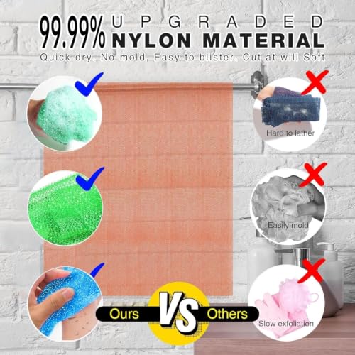 Image of UJFQBH 3 Piece Bright Style African exfoliating net Exfoliating Shower Set Long Bath Sponges for Smooth, Refreshed Skin, The Exterior Gleams - Ideal for Daily Use (Bright Pink, Blue, Green)