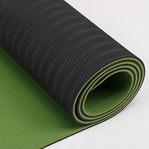 Image of IRIS TPE Fitness Non Slip Double Sided Mat for Hot Yoga Pilate Gymnastics (72 inch x 24 inches x 6 mm, Green and Grey)