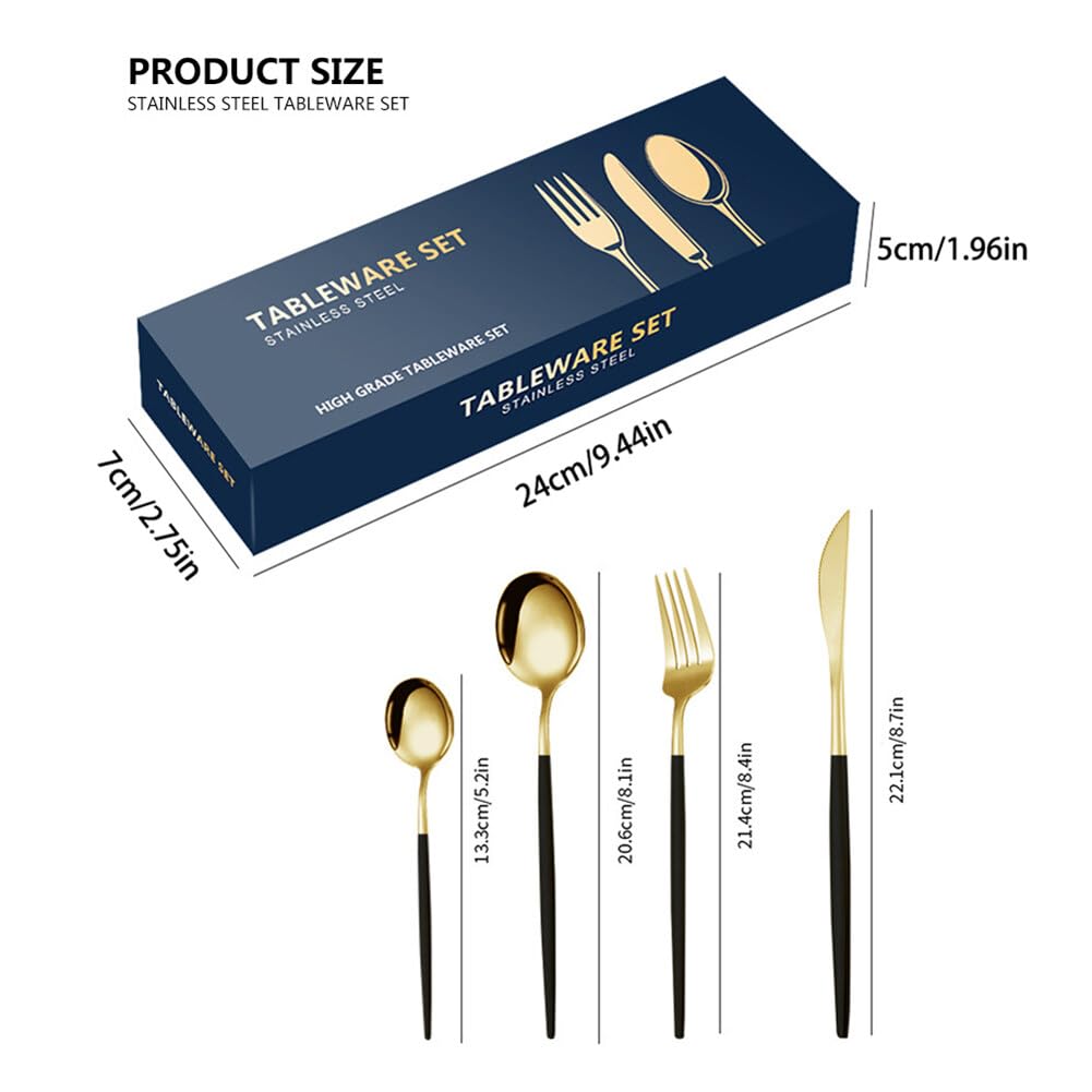 Couverts de Table en Acier Inoxydable, Lot de 24 Ensemble d'ustensiles Avec Couteau à Steak, Fourchette et Cuillère, Set de Couverts pour 6 Personnes avec Boîte, Cadeau de Noël (Or Rouge)