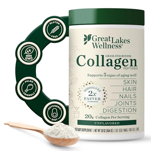 Great Lakes Wellness Collagen Peptides Powder for Skin, Hair, Nails, Joints & Digestion - Unflavored - 22 Servings (Pack of 1)