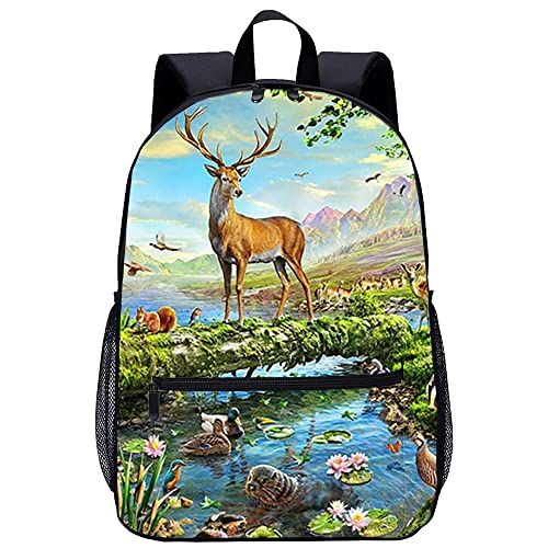 Cartables pour enfants motif cerf soulageant le dos grand sac de voyage scolaire imprimé 3D