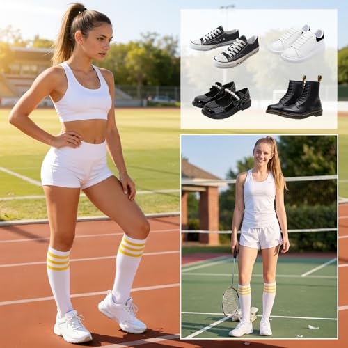 Image of American Trends Womens Athletic Knee High Socks Outdoor Sport Thigh High Stockings Casual Stripes Tube Socks
