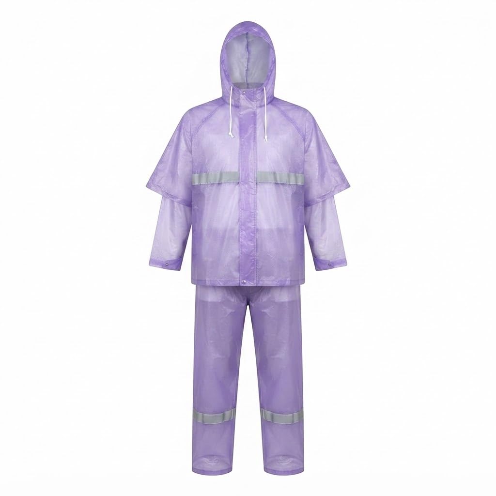Premium Waterproof Raincoat for Men & Women Hooded Jacket & Pant Set Reusable Heavy Duty Polyester Rain Suit with Reflective Strip for Bike Riding Travel Trekking Camping Outdoor Work-image-20