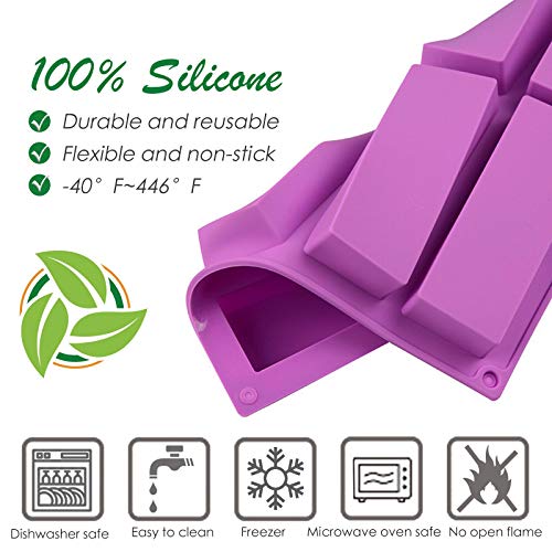 image for Zezzxu 8 Cavity Rectangle Chocolate Silicone Mold, 2 Pack Granola Bar 