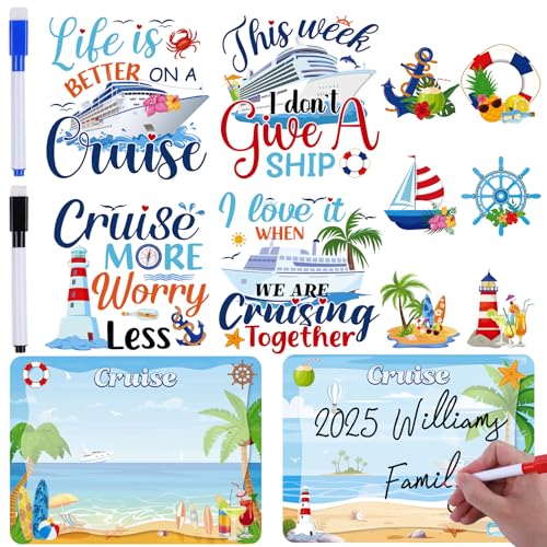 Large Cruise Door Decorations Magnetic - Cosmisun 12PCS Summer Beach Vacation Cruise Door Magnets with 3 Pens Funny Sea Navigation Cruise Ship Door Decoration Stickers for Carnival Cabin Stateroom