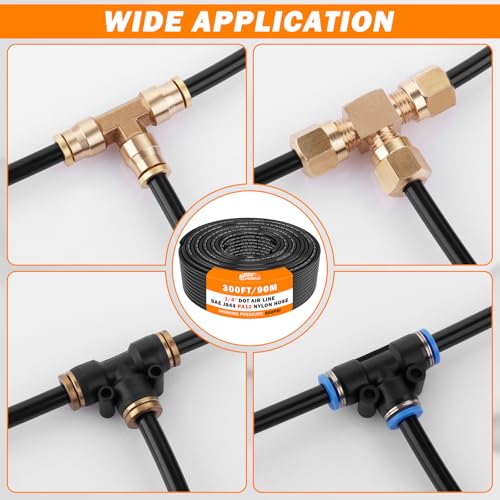 Image of CheeMuii 300 FT 1 /4 inch DOT Air Line 1 /4 PA12 Nylon Pneumatic Tubing 91 Meter 1 /4 Inch OD Pneumatic Air Tubing Pipe Hose Line for Semi Truck Trailer or Industrial Air System