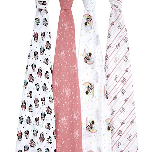 Image of Aden by aden + anais Swaddle Blanket, Muslin Blankets for Girls & Boys, Baby Receiving Swaddles, Ideal Newborn Gifts, Unisex Infant Shower Items, Wearable Swaddling Set, 4 Pk, Minnie Mouse Rainbows