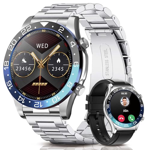 Smart Watch for Men(Answer/Dial Calls)，1.43" AMOLED HD Fitness Tracker with Sleep Heart Rate Monitor.107 Sports Modes,5ATM Waterproof Activity Trackers.Smartwatches for Android iOS. (Blue)