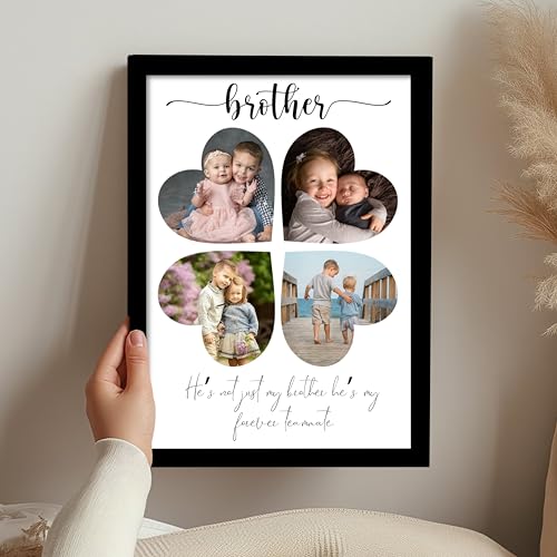 Image of Customized Brother's Gift for your Brother with 4 Photo Collage print, Brother Gifts Rakshabandhan Photo Frame With Photo Upload, Birthday, Couple, Parents, Rakshabandhan (9.2x12.6 Inch)