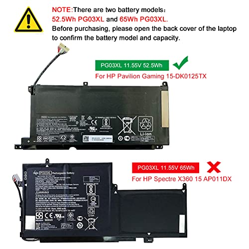 Image of PG03XL 11.55V 52.5Wh /4323mAh HSTNN-DB9G Laptop Battery Compatible with HP Pavilion Gaming 15-DK 15-DK0010NS 15-DK0125TX FPC52 15-EC0000 16-A0000 2019 Series Notebook HSTNN-OB1I L48495-005