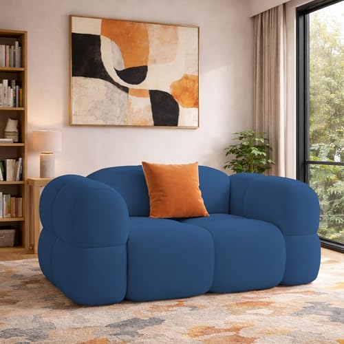 Image of Casaliving Vetras Modern Velvet Bubble Cloud Sofa, Tufted Design Upholstered 1 Seater Sofa Set for Living Room, (Blue Colour) Premium Velvet Fabric Sofa