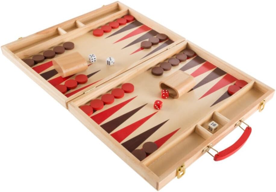 Wood Backgammon Board Game - Complete Set with Folding Board for Storage, Portable Handle, and Full Game Accessories for Adults 14 Years and Up by Hey Play