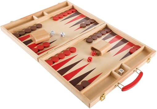 Wood Backgammon Board Game - Complete Set with Folding Board for Storage, Portable Handle, Game Accessories for Adults 14 Years and Up by Hey Play