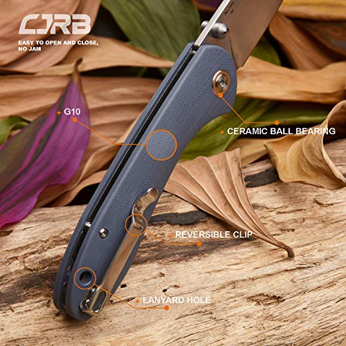 Cjrb Folding Knife Feldspar Pocket Folding Knife Stonewash D2 Steel Blade G10 Tactical Handle Edc Knife,Blue Handle-Large(J1912) #TOP3