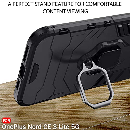 Image of TheGiftKart Tough Armor Bumper Back Cover Case for OnePlus Nord CE 3 Lite 5G | Ring Holder & Kickstand in-Built | 360 Degree Protection Back Cover Case (PC & TPU, Black)