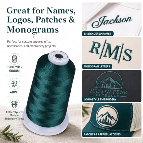 Image of Simthread 5000M 40WT Polyester Embroidery Thread, Deep Green 808 | 5000M 40WT polyester thread feeds smoothly for machine embroidery, monograms, logos, patches and quilting.