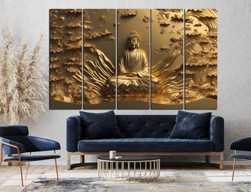 Image of CN RETAILS Lord Budha Beautiful flowers painting with frame Big Size(48x30) Wall art for living room,Bedroom,Drawing room,Hotels-Wooden Framed-Digital Painting ss04 05