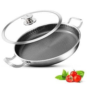 Vinchef Skillet with Lid 13 Inch Stainless Steel Pan, PFOA Free, Dishwasher and Oven Safe Cookware, Cooking Pan for Induction Compatible