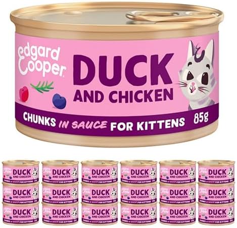 Edgard Cooper Kitten Grain Free Wet Cat Food in Gravy (Duck&Chicken 18 x 85g), Natural Cat Food in Chunks for Sterilized or Active Cats, Fresh Meat, No Added Sugar