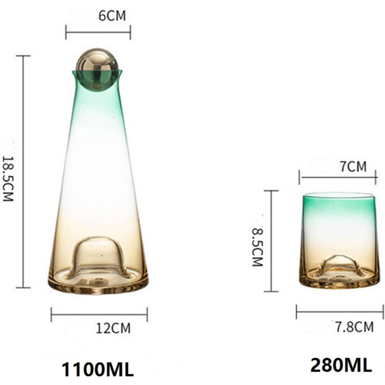 Wasserkaraffe 1-Liter-Wasserkrug, Farbverlaufsglas-Wasserkrug, Wasserflaschen-Wasserkocher-Set mit 270-ml-Tassen*2, Eistee-Krug für Kaffee/Saft Getränkespender